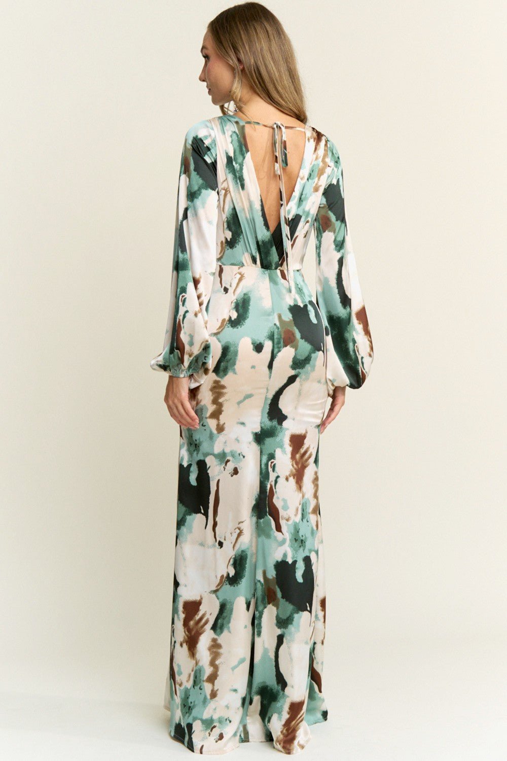 PRINTED BILLOWY SLEEVE MAXI DRESS WITH OPEN BACK - Image 3