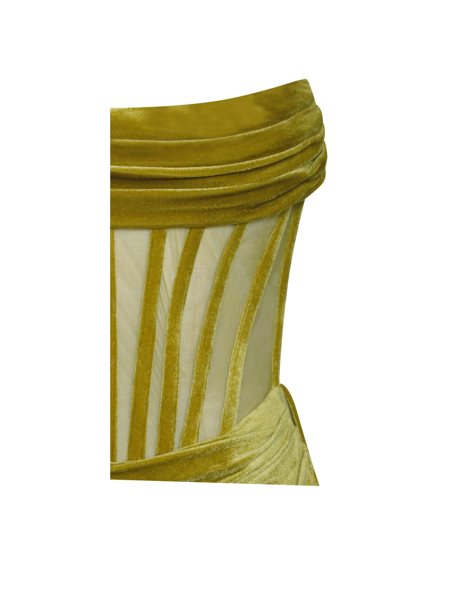 Priya Gold Draping Corset High Slit Velvet Gown - Image 10