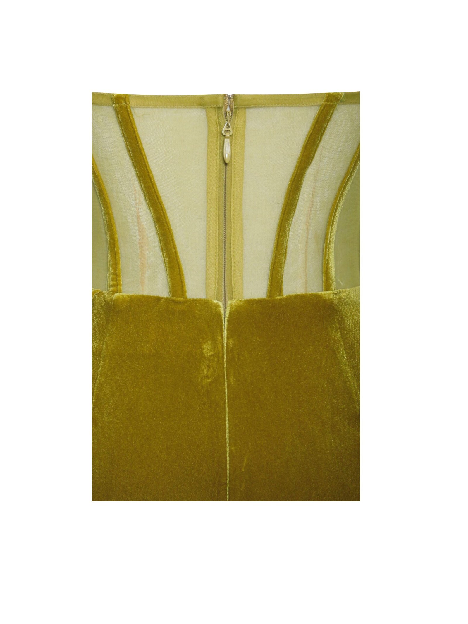 Priya Gold Draping Corset High Slit Velvet Gown - Image 9